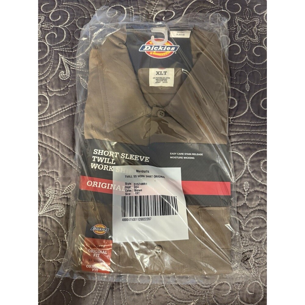 Dickies Short Sleeve Twill Work Shirt Original Fit XLT XL Tall Brown NWT